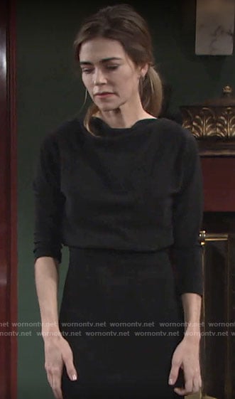 Victoria's black draped top dress on The Young and the Restless