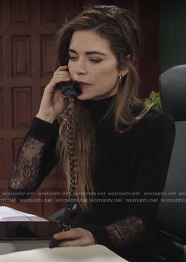 Victoria's black lace panel long sleeve dress on The Young and the Restless