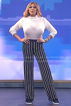 Wendy's white button detail sweater and pants on The Wendy Williams Show