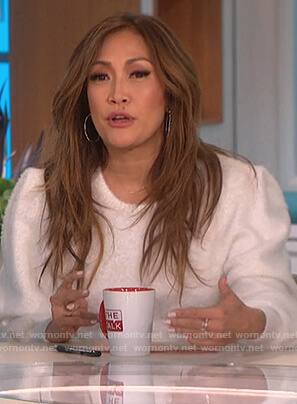 Carrie's white puff sleeve sweater on The Talk