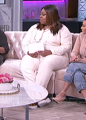 Loni's white utility jumpsuit on The Real