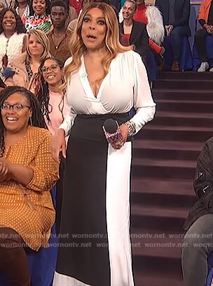 Wendy's white top and colorblock pants on The Wendy Williams Show