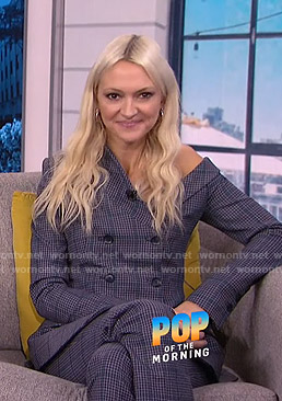 Zanna Roberts Rassi's plaid one-shoulder blazer and pants on E! News