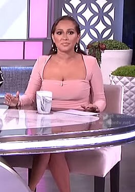 Adrienne's pink square neck mini dress on The Real