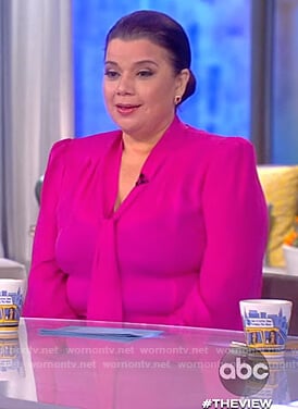 Ana's pink tie neck blouse on The View