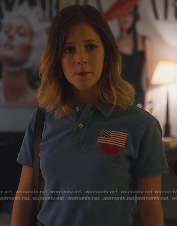 Cayetana's blue flag embroidered polo on Elite