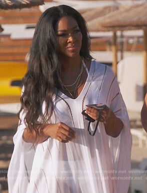 Kenya's white lace trim Caftan on The Real Housewives of Atlanta