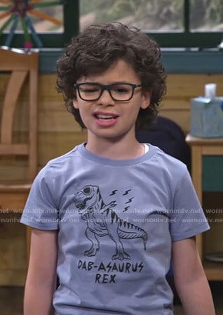 Matteo's blue Dab-Asaurus Rex print tee on Bunkd