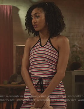 Patience's stripe romper on All American
