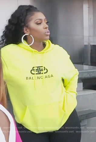Porsha's fluro Balenciaga hoodie on The Real Housewives of Atlanta