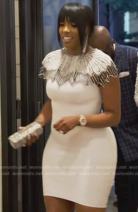 Porsha's white pearl embellished dress on The Real Housewives of Atlanta