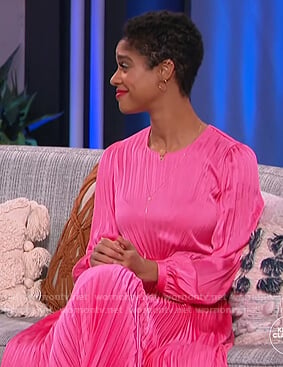 Tiffany Boone's pink pleated dress on The Kelly Clarkson Show