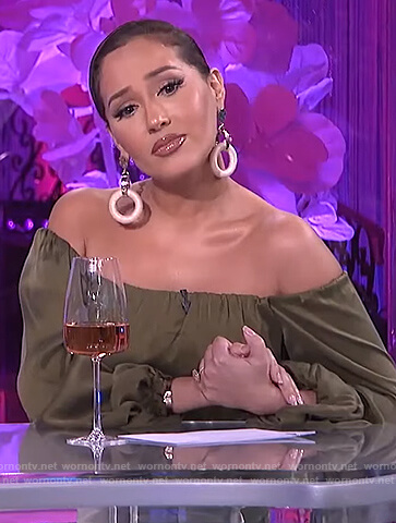 Adrienne's green off shoulder top on The Real