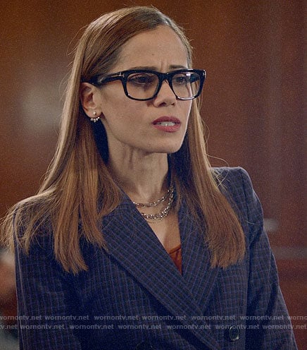 Amanda's checked double-breasted blazer on Almost Family