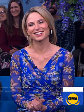 Amy's blue floral v-neck dress on Good Morning America