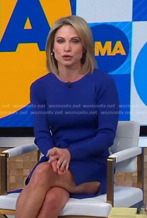 Amy's blue side slit knit dress on Good Morning America