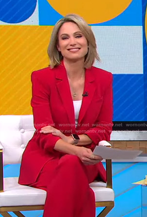 Amy's red ruched sleeve blazer on Good Morning America