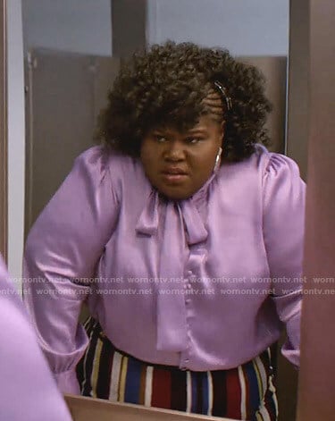 Becky's lilac tie neck blouse on Empire