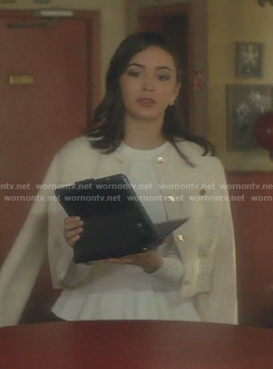 Bess's white jacket and heart earrings on Nancy Drew