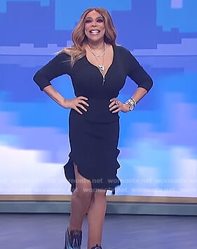 Wendy's black ruffle skirt and zip bodysuit on The Wendy Williams Show