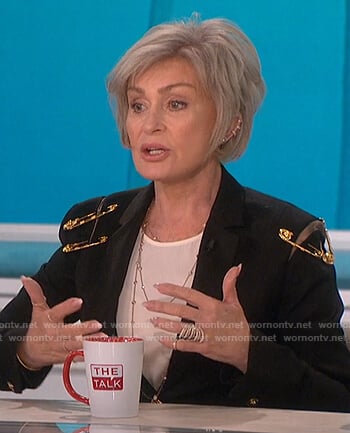 Sharon's black safety pin embellished blazer on The Talk