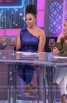Tamera's blue one shoulder jumpsuit on The Real