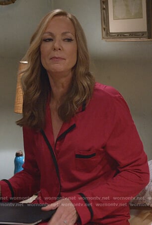 Bonnie's pink pajamas with contrasting trim on Mom