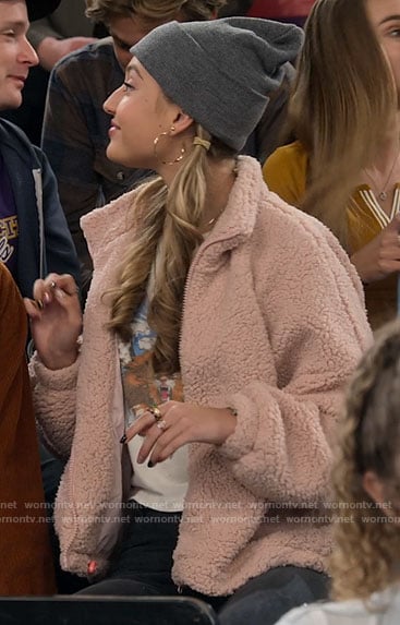 Brooke's pink fluffy jacket on The Expanding Universe of Ashley Garcia