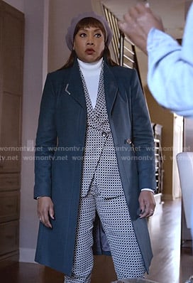 Candace Mason's geometric suit and teal coat on Empire