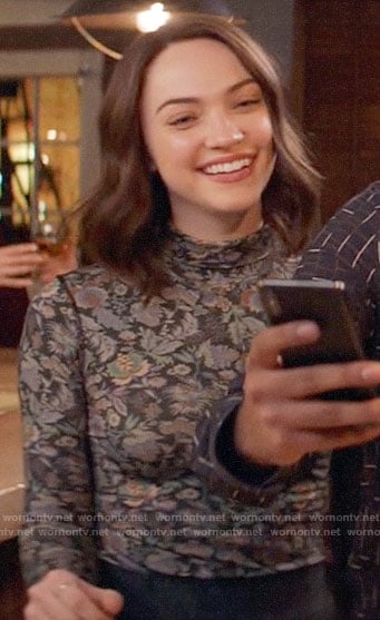 Cara's floral mesh turtleneck top on God Friended Me