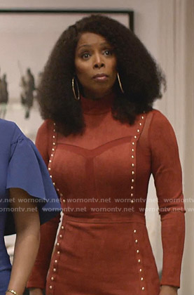 Carol Hardway's red studded suede dress on Empire