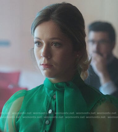 Cayetana's green sheer tie neck blouse on Elite