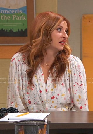 Chelsea's white floral blouse on Ravens Home