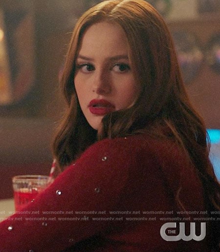 Cheryl's red grommet embellished sweater on Riverdale