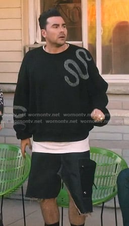 David's black embellished snake sweatshirt on Schitts Creek