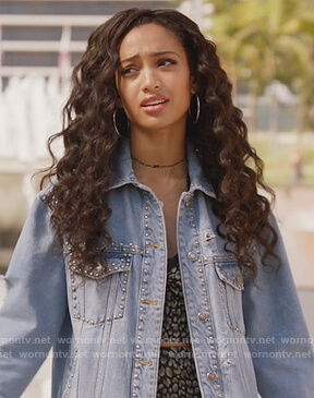 Olivia's studded denim jacket on All American