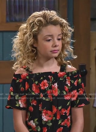 Destiny's black floral cold-shoulder top on Bunkd