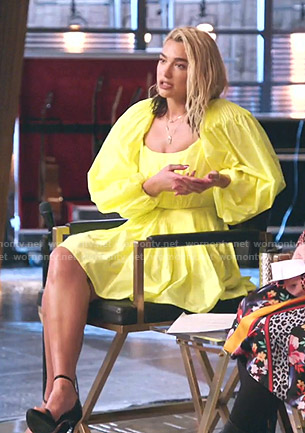 Dua Lipa's yellow puff sleeve mini dress on The Voice
