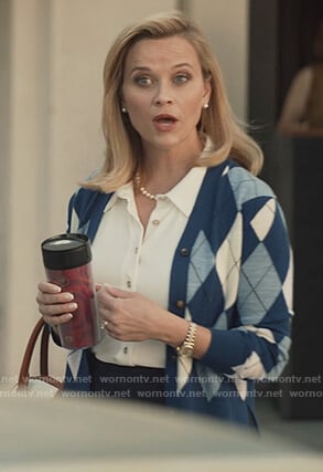 Elena's blue argyle cardigan on Little Fires Everywhere