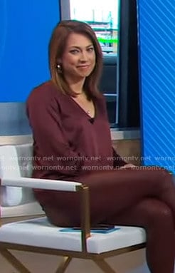 Ginger's burgundy v-neck satin top on Good Morning America