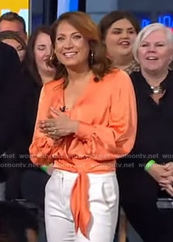 Ginger's orange tie waist wrap top on Good Morning America