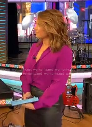 Ginger's purple twist front blouse on Good Morning America
