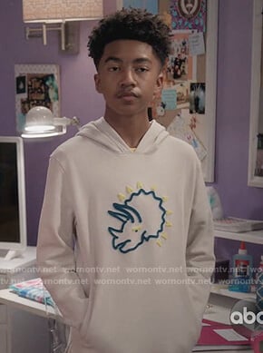 Jack's white dinosaur hoodie on Black-ish