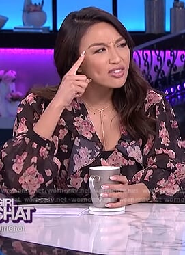 Jeannie's black floral ruffle blouse on The Real