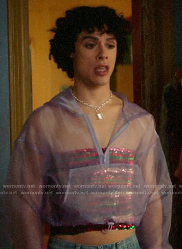 Jorje's sheer purple hoodie on Katy Keene