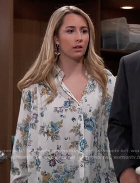 Josslyn's white floral button down blouse on General Hospital