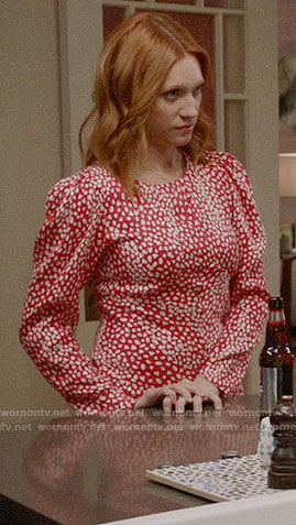 Julia's red leopard print puff sleeve dress on Almost Family