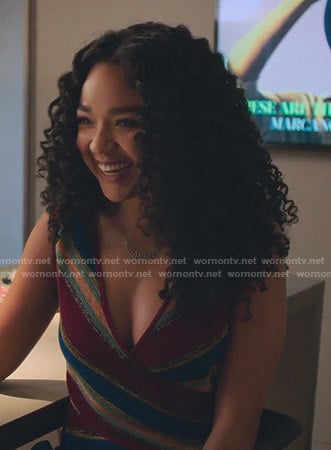 Kat's multi-color striped top on The Bold Type