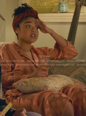 Kat's orange striped pajamas on The Bold Type