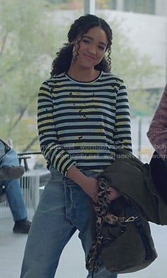 Kat's tie-dye striped top and jeans on The Bold Type